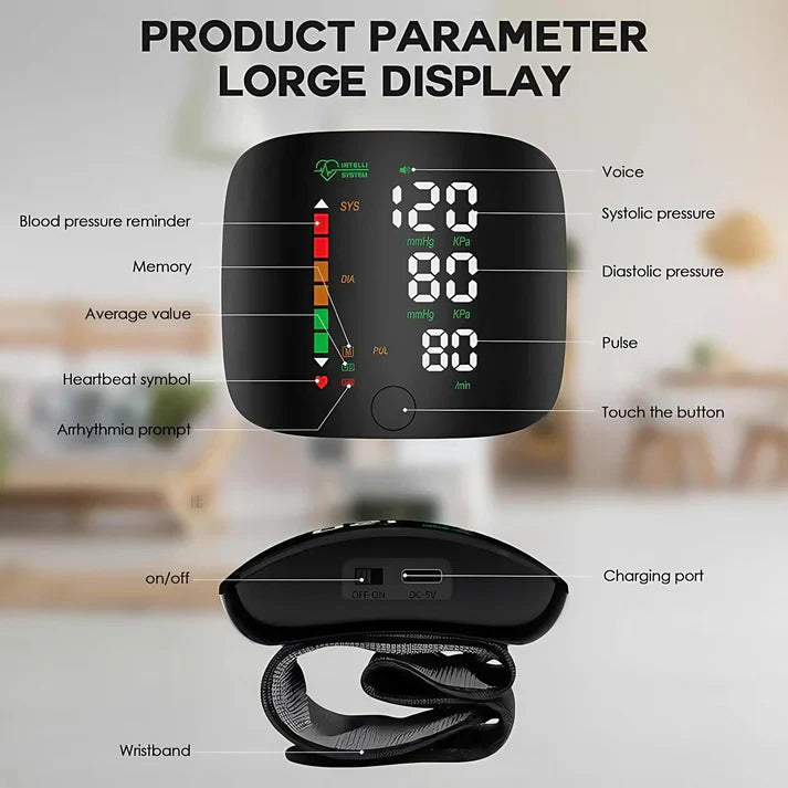 Wrist Blood Pressure Monitor Led Display, Touch Screen Wrist Blood Pressure Cuff 99x2 Reading Memory