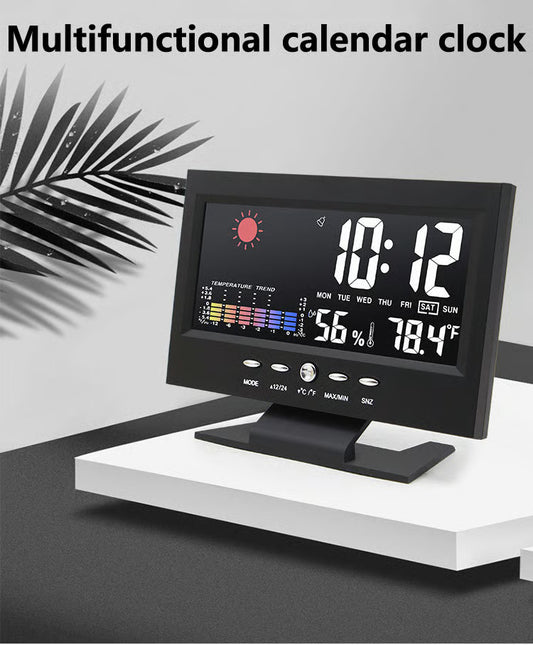(🎁Hot Sale🎁)Digital LED Temperature Humidity Monitor Weather Forecast LED Table Alarm Clock