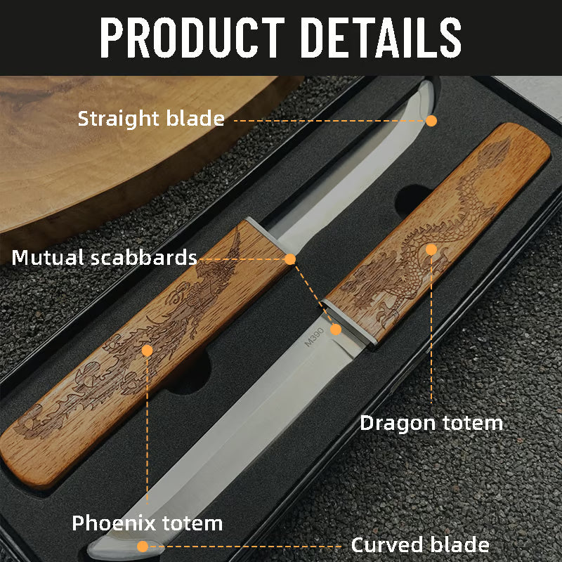 Handmade Portable 2 In 1 Dragon and Phoenix Double Blades