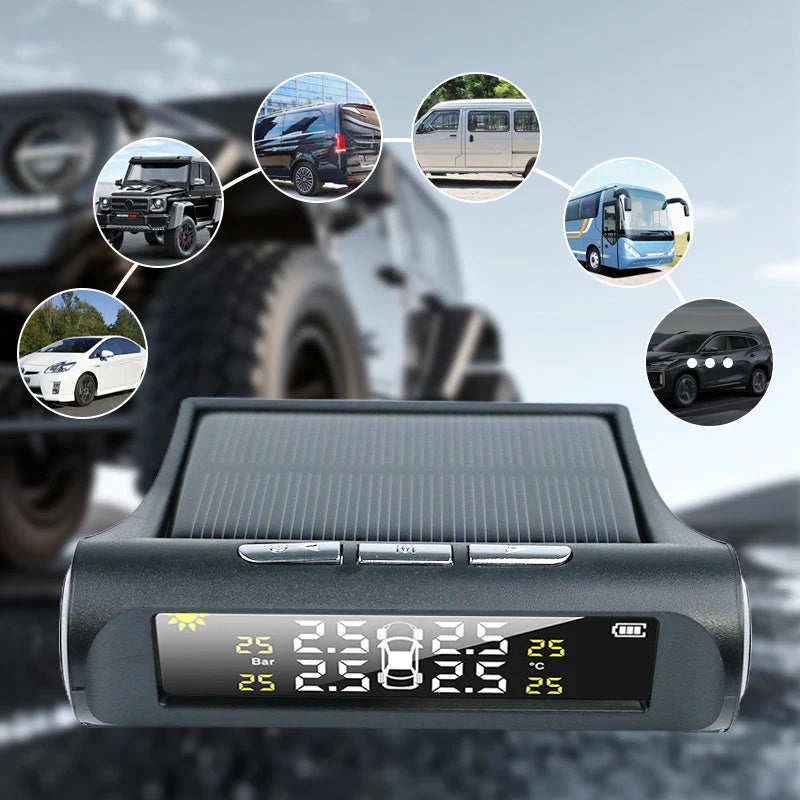 Solar Tire Pressure Monitor for Four Wheels with Real-Time Display